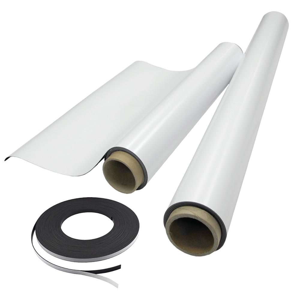 Flexible Magnet Strip with White Vinyl Coating, 1/32 Thick, 1 Height, 50  Feet, 1 Roll