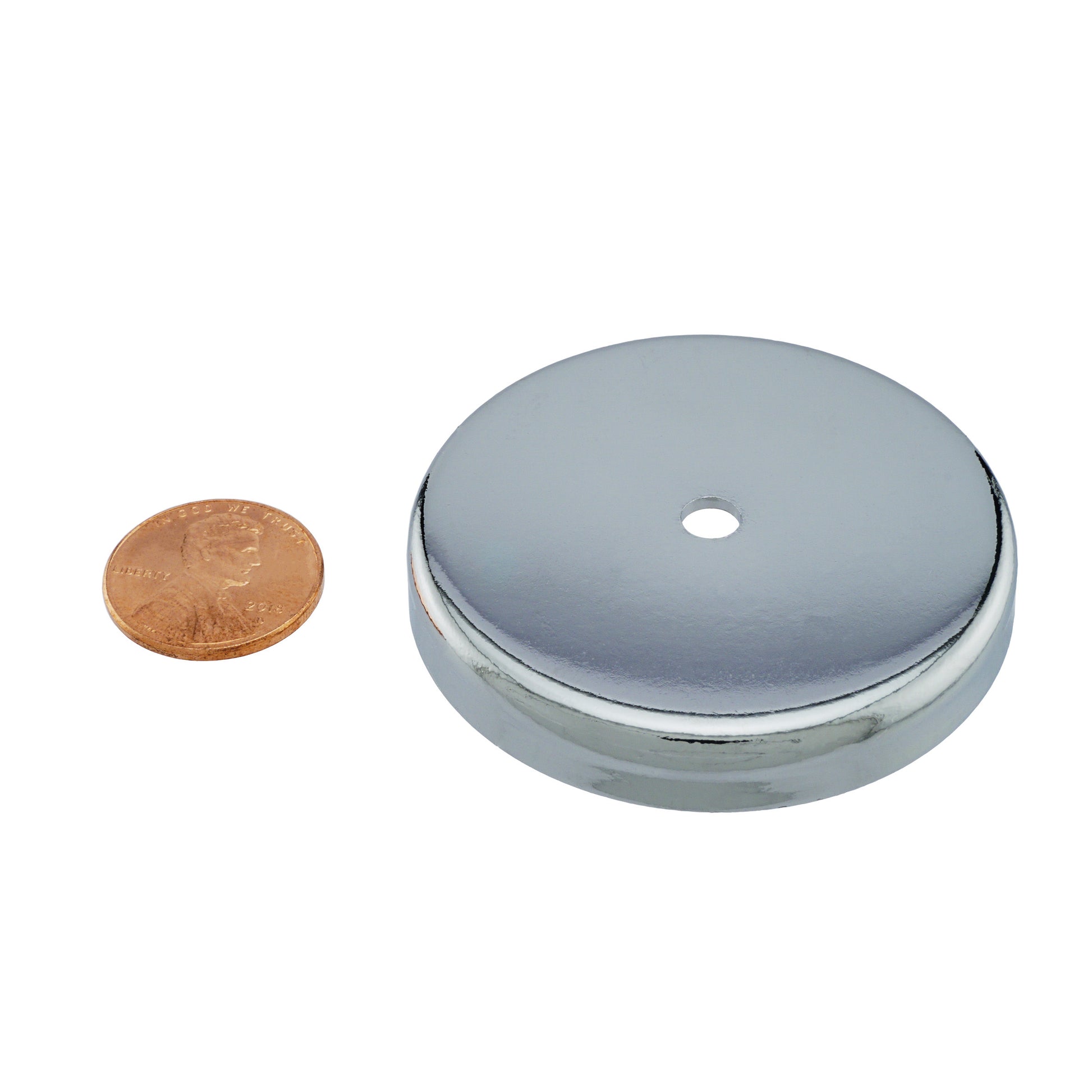Load image into Gallery viewer, RB50C Ceramic Round Base Magnet - Compared to Penny for Size Reference