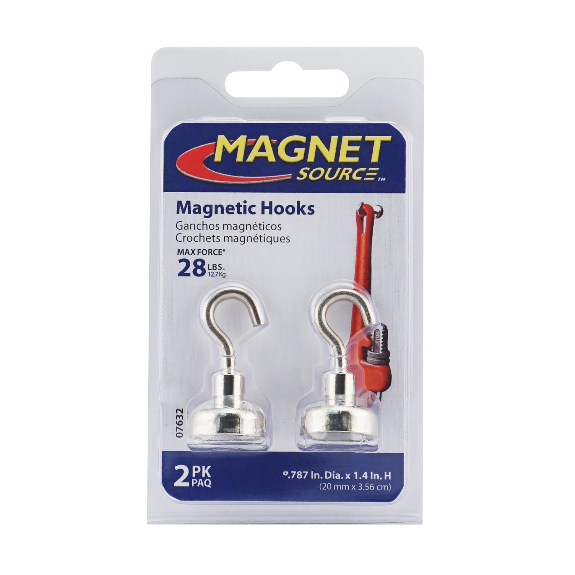Load image into Gallery viewer, 07632 Grade 42 Neodymium Magnetic Hooks (2pk) - Front View
