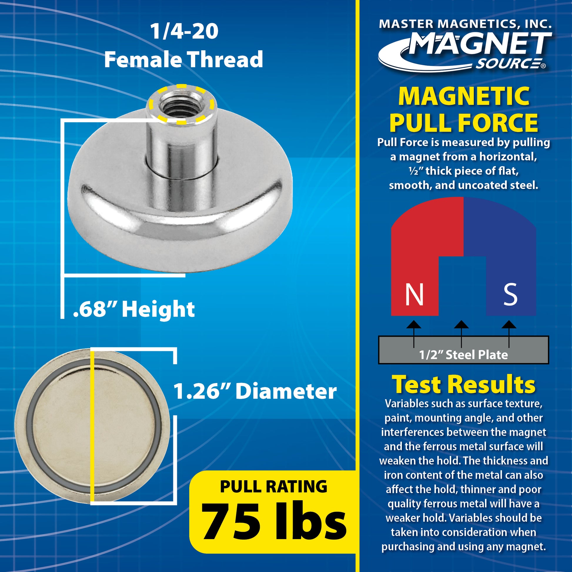 Load image into Gallery viewer, NACF126 Grade 42 Neodymium Round Base Magnet with Female Thread - Side View