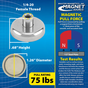 NACF126 Grade 42 Neodymium Round Base Magnet with Female Thread - Side View