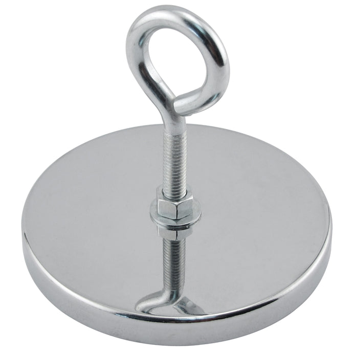 RB100EB Heavy-Duty Ceramic Round Base Magnet Assembled with Eyebolt and Nuts - 45 Degree Angle View