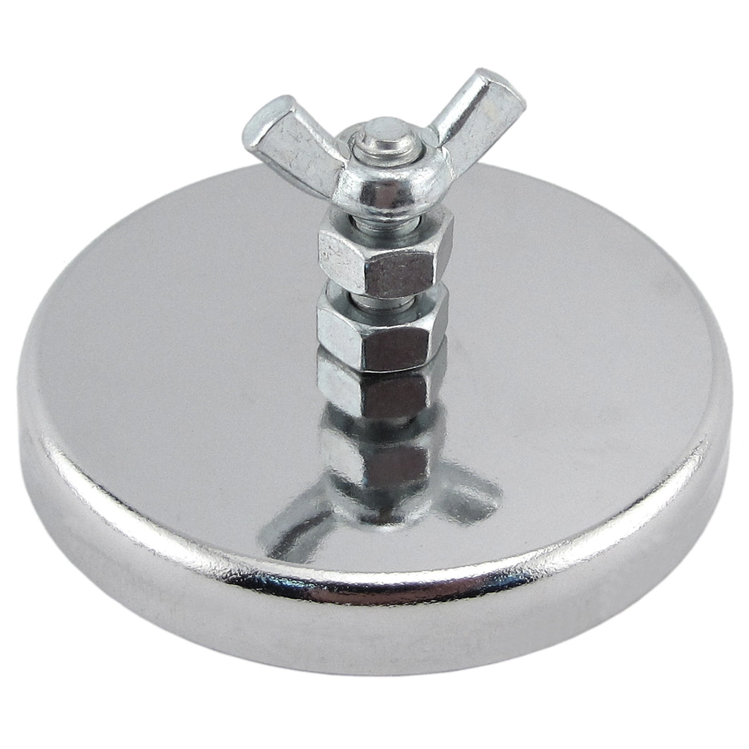 RB70B2NW Heavy-Duty Ceramic Round Base Magnet with Bolt, Nuts and Wingnut - 45 Degree Angle View