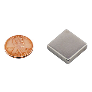 NB001812N Neodymium Block Magnet - Compared to Penny for Size Reference