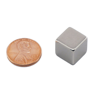 NB005057N Neodymium Block Magnet - Compared to Penny for Size Reference