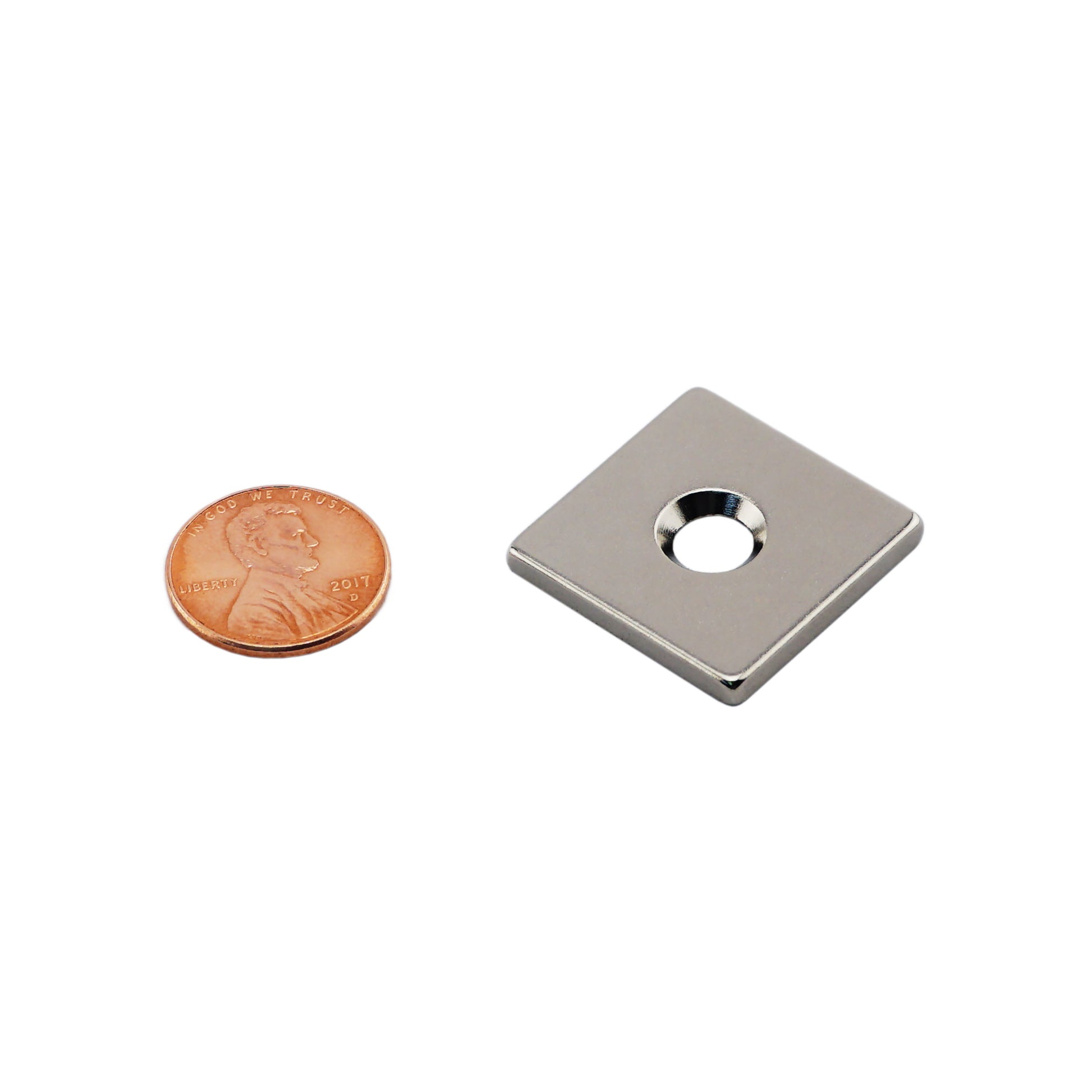 Load image into Gallery viewer, NB001220NCTS Neodymium Countersunk Block Magnet - Compared to Penny for Size Reference