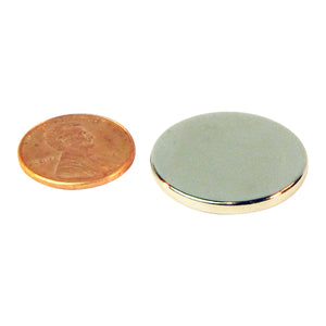 ND45-1X10N Neodymium Disc Magnet - Compared to Penny for Size Reference