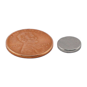 ND45-3706N Neodymium Disc Magnet - Compared to Penny for Size Reference