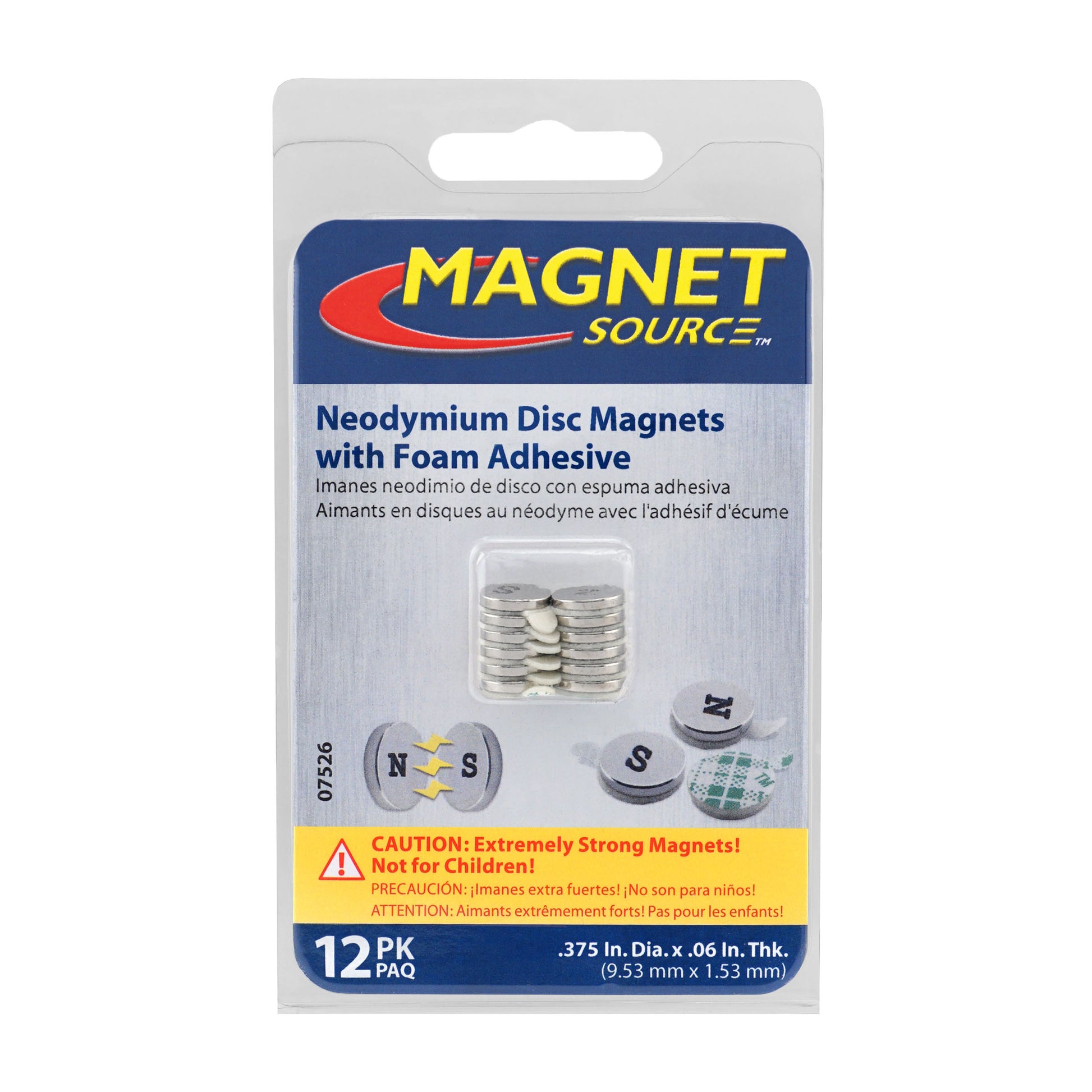 Load image into Gallery viewer, 07526 Neodymium Disc Magnets with Adhesive (12pk) - Side View