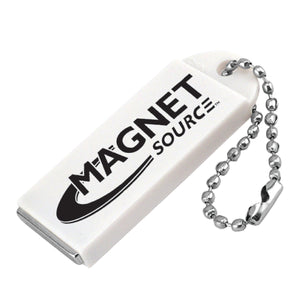 07604 Neodymium Key Chain Magnet with Logo, White - 45 Degree Angle View