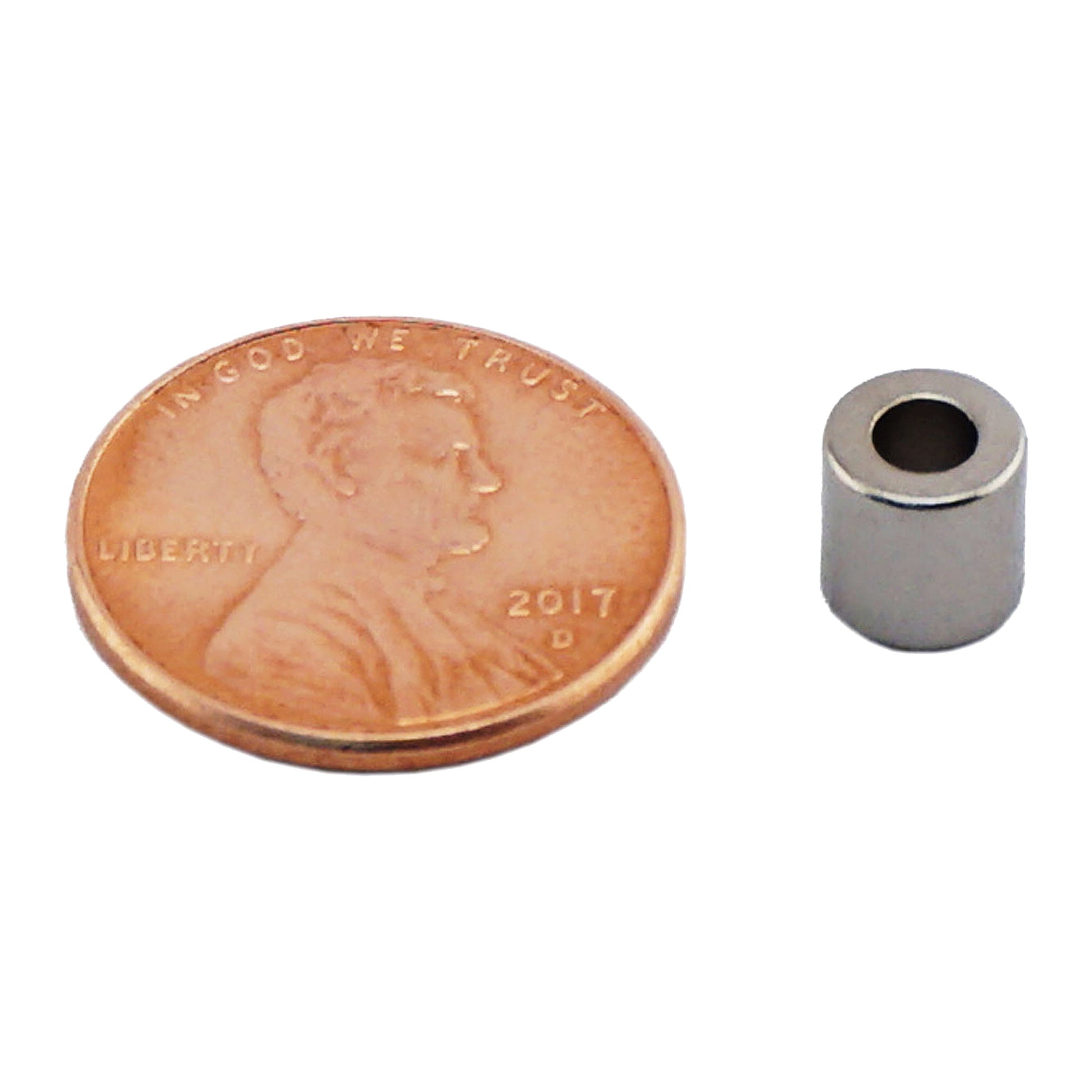Load image into Gallery viewer, NR002508N Neodymium Ring Magnet - Compared to Penny for Size Reference