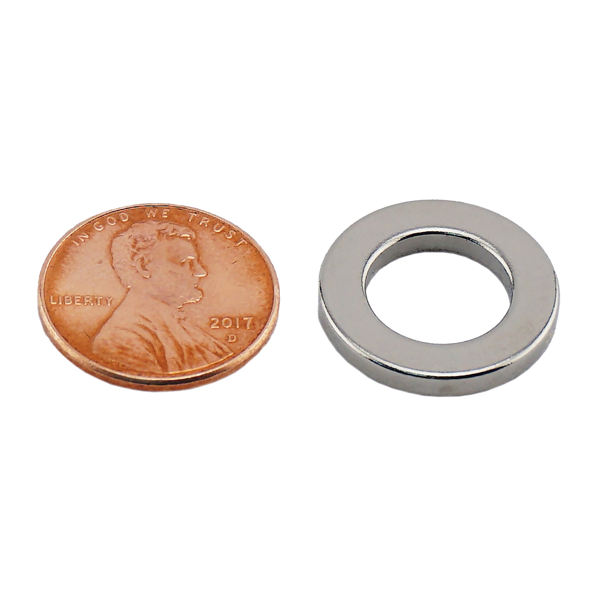 Load image into Gallery viewer, NR007405N Neodymium Ring Magnet - Compared to Penny for Size Reference