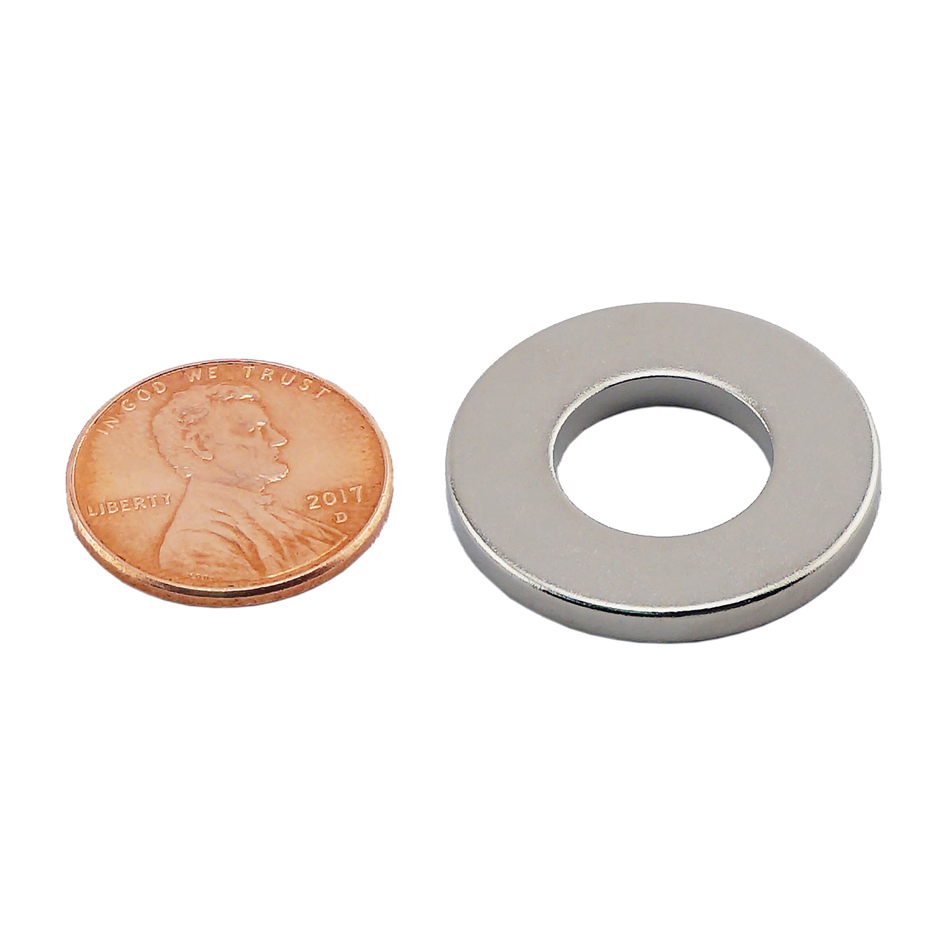 Load image into Gallery viewer, NR010007N Neodymium Ring Magnet - Compared to Penny for Size Reference