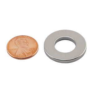 NR010007N Neodymium Ring Magnet - Compared to Penny for Size Reference