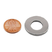 Load image into Gallery viewer, NR010013N Neodymium Ring Magnet - Compared to Penny for Size Reference