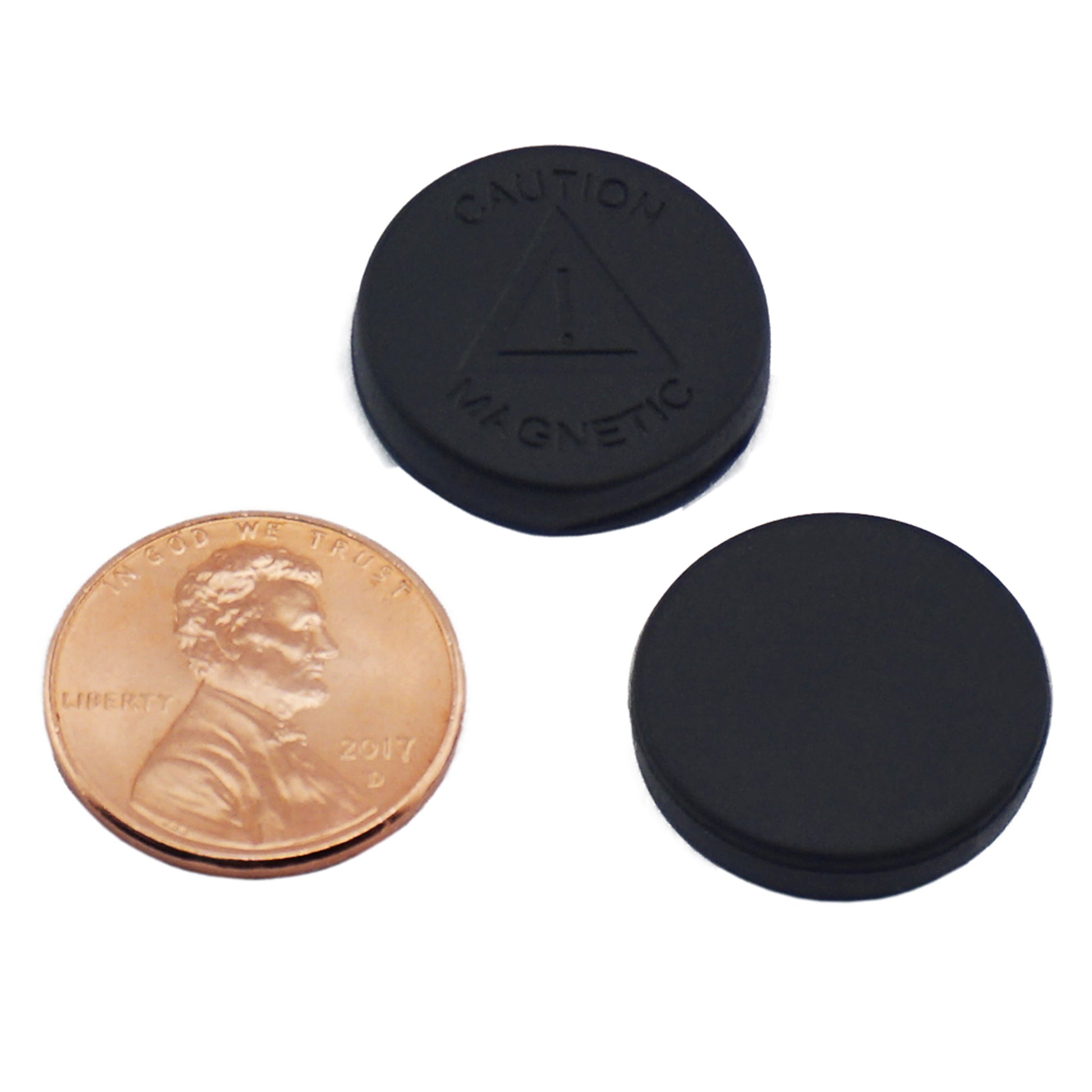 Load image into Gallery viewer, SND75BK Neodymium Silicone-Covered Disc Magnet - Compared to Penny for Size Reference