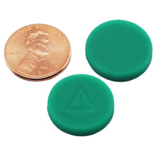 Load image into Gallery viewer, SND75G Neodymium Silicone-Covered Disc Magnet - Compared to Penny for Size Reference