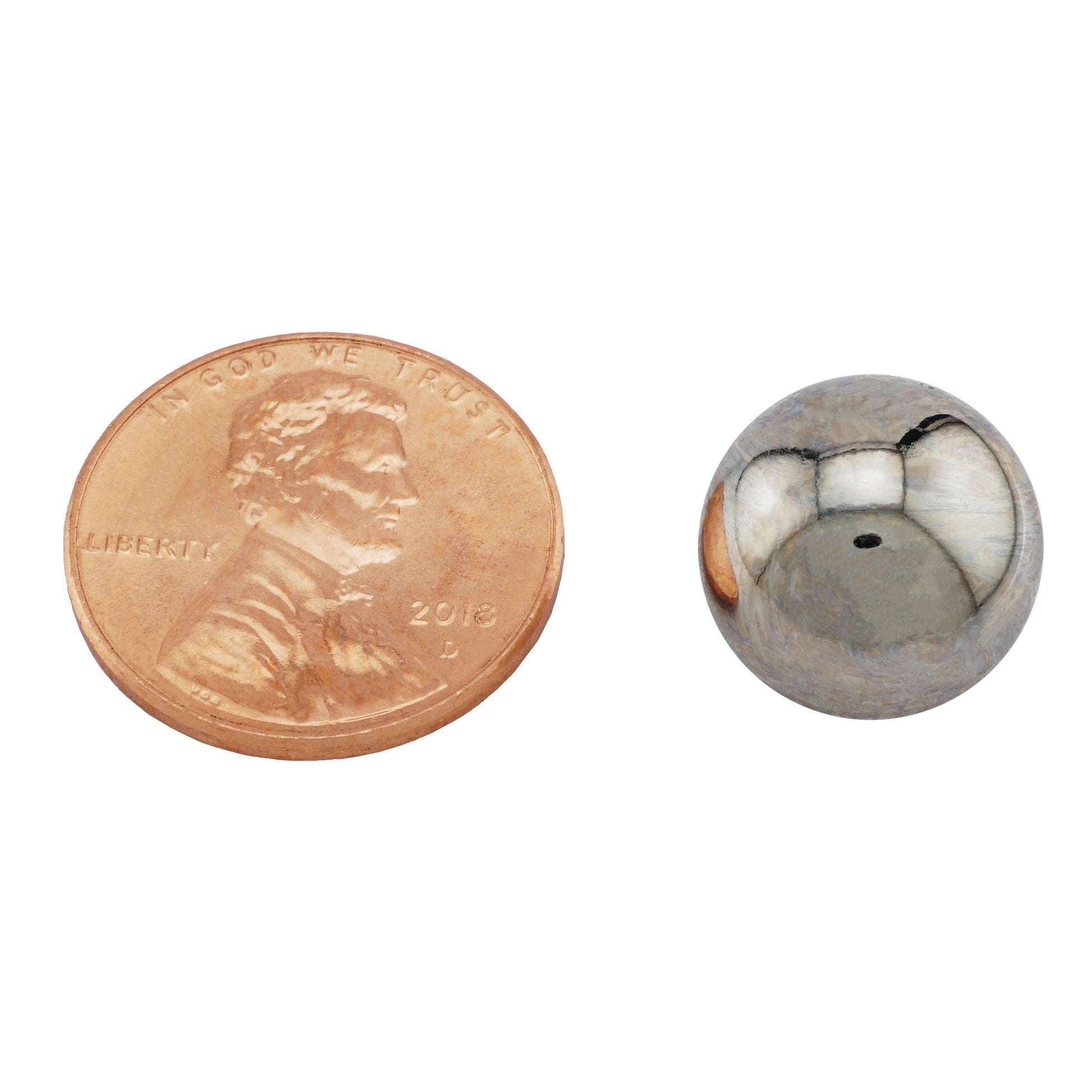 Load image into Gallery viewer, 5XNS50 Neodymium Sphere Magnet - Compared to Penny for Size Reference