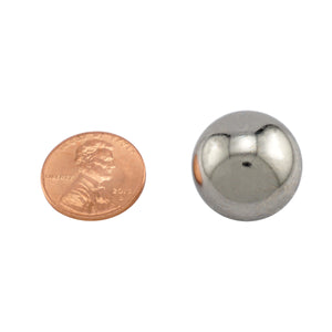 5XNS75 Neodymium Sphere Magnet - Compared to Penny for Size Reference