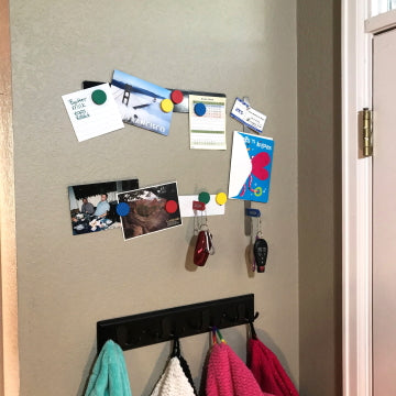Keep the family or office organized this fall with Magnetic Bulletin Bars. The steel bar mounts to walls with removable adhesive or screws, and is a convenient and creative way to keep import information, treasures artwork and photos on display.