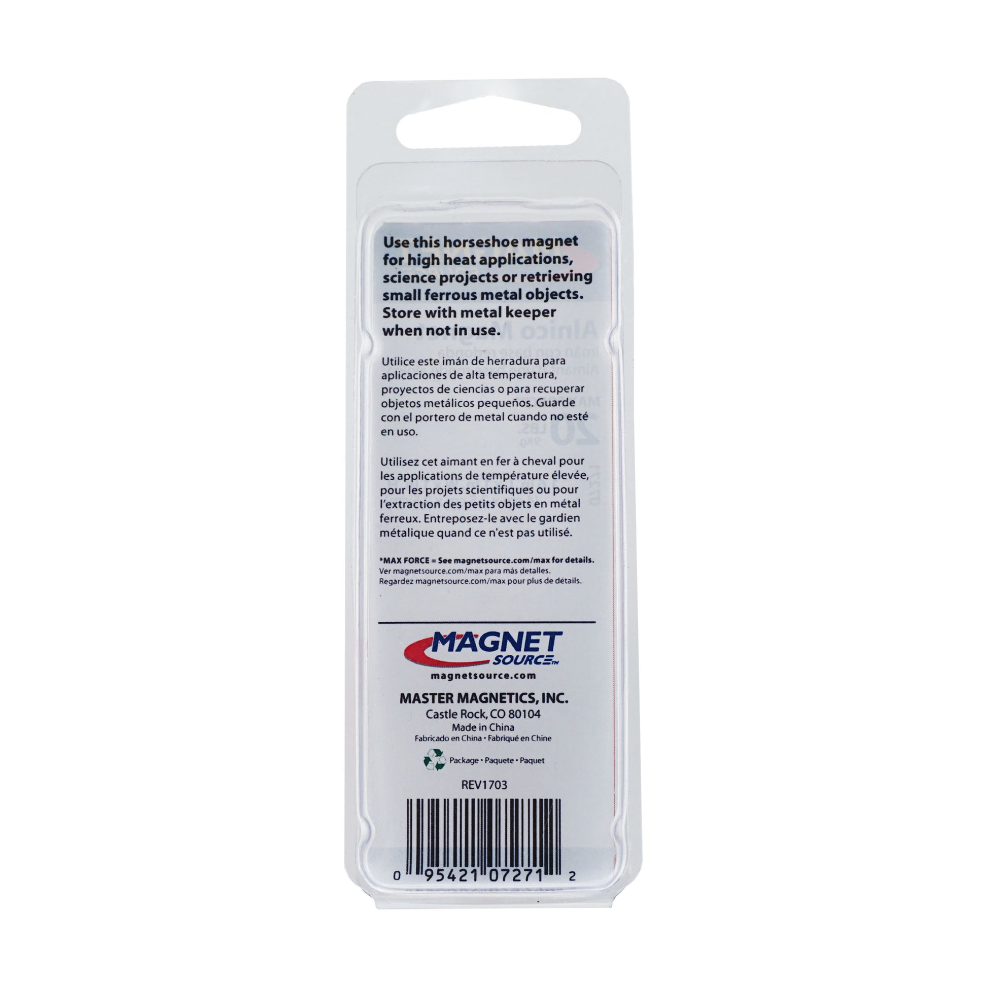 Load image into Gallery viewer, 07271 Alnico Horseshoe Magnet with Keeper - Back of Packaging