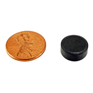 CD04 Ceramic Disc Magnet - 45 Degree Angle View Compared to Penny