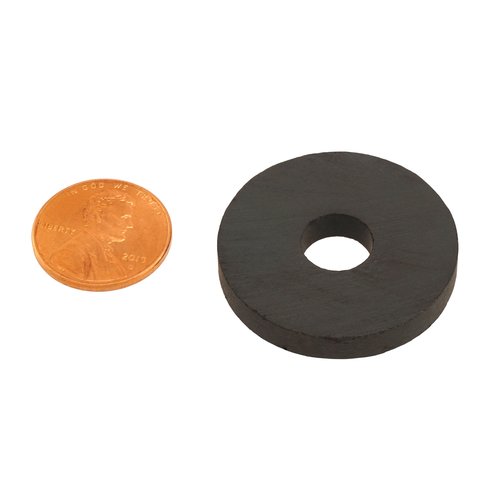 Load image into Gallery viewer, CR145C Ceramic Ring Magnet - Compared to Penny for Size Reference