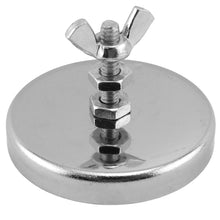 Load image into Gallery viewer, RB50B2NW Ceramic Round Base Magnet with Bolt, Nuts, and Wingnut - 45 Degree Angle View