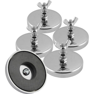 RB50B2NW Ceramic Round Base Magnet with Bolt, Nuts, and Wingnut - 45 Degree Angle View