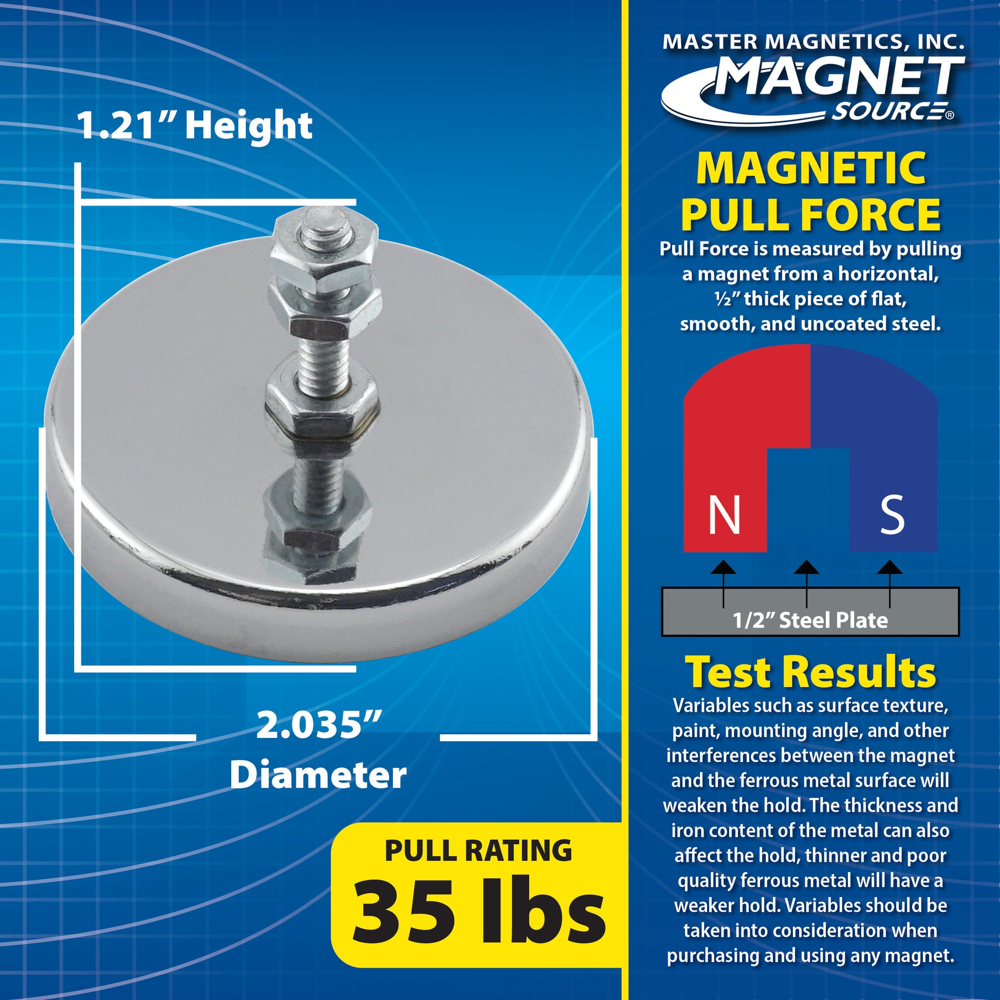 Load image into Gallery viewer, RB50B3NX5 Ceramic Round Base Magnet with Bolt and Nuts (5pk) - Specifications