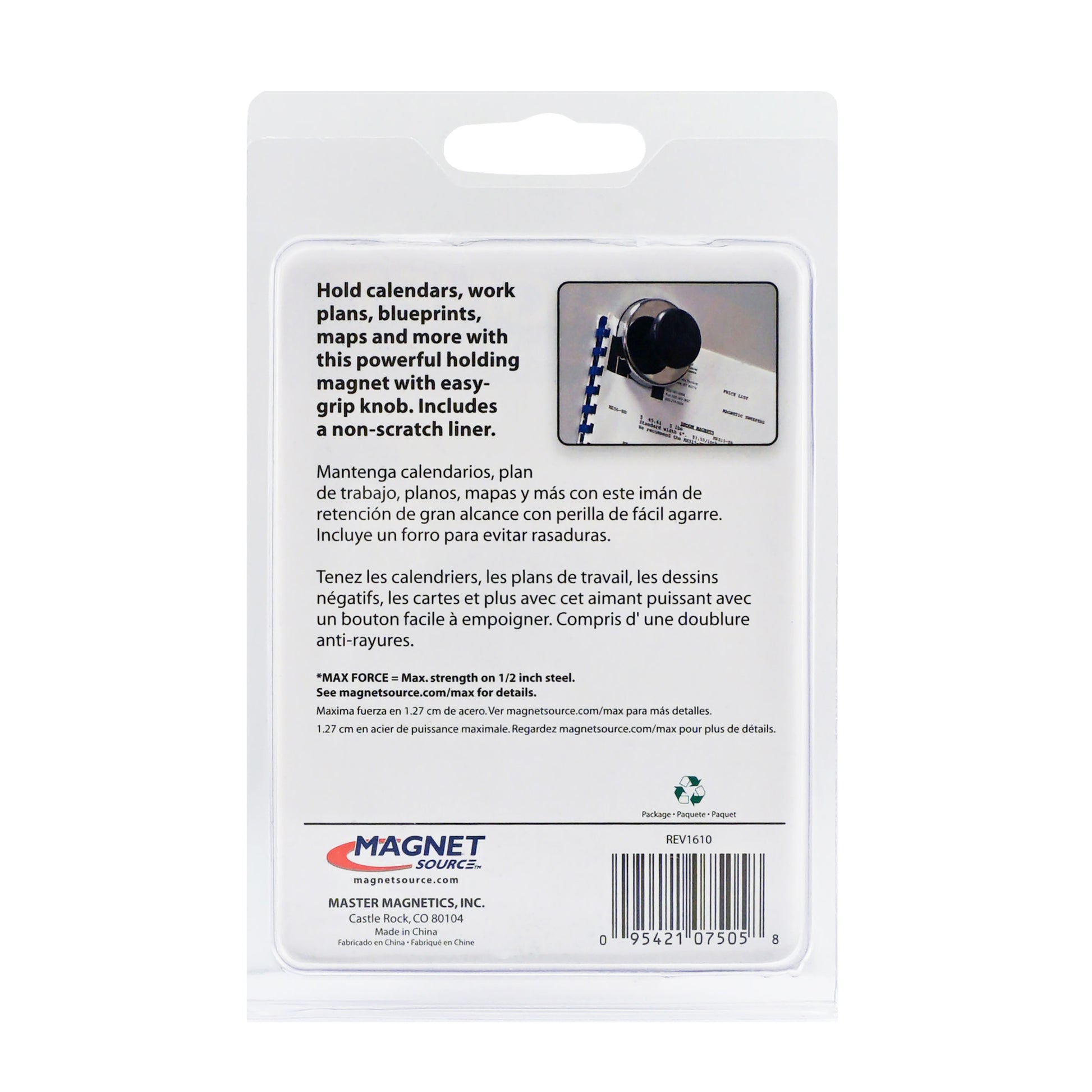 Load image into Gallery viewer, 07505 Ceramic Round Base Magnet with Knob - Back of Packaging
