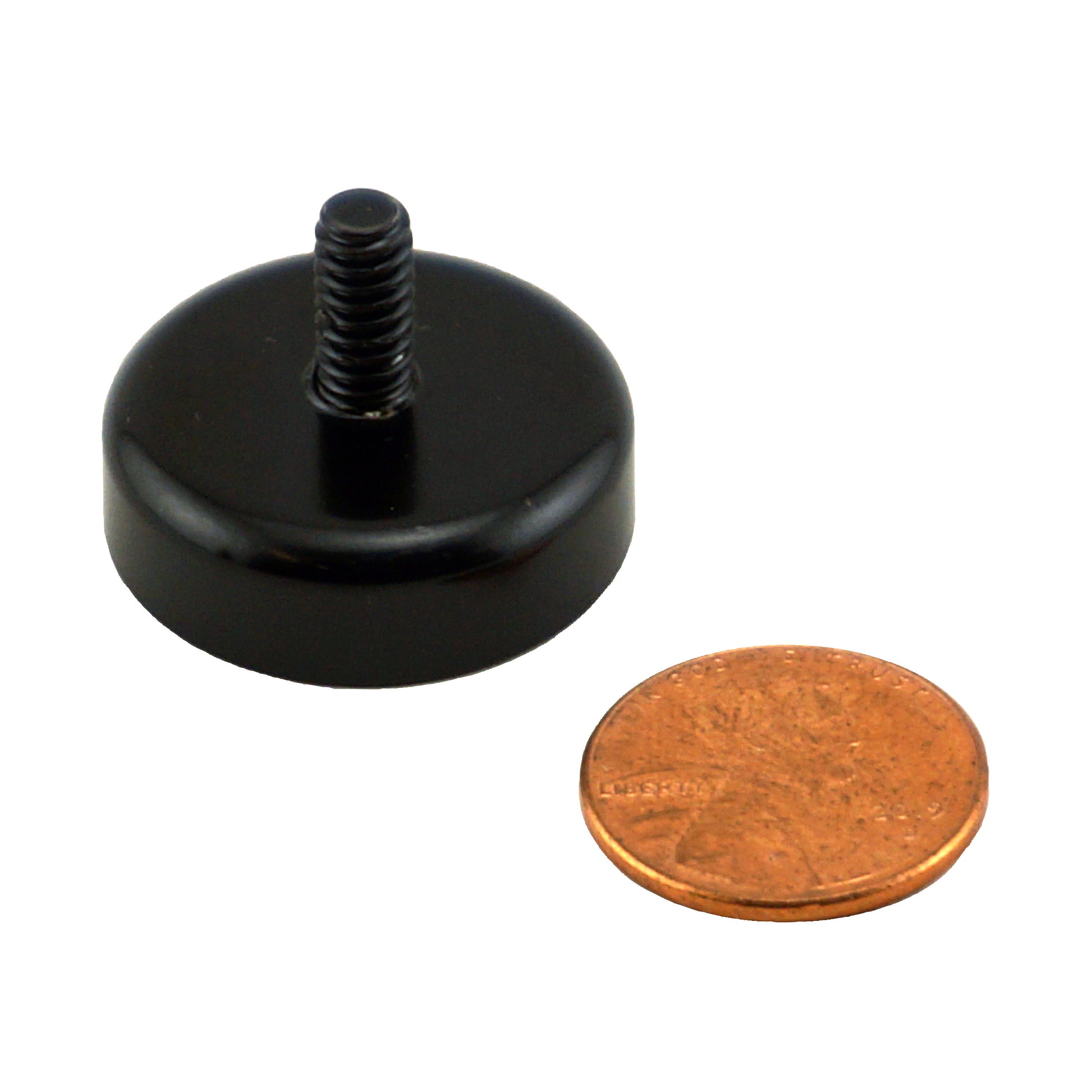 Load image into Gallery viewer, CACM098BPC Ceramic Round Base Magnet with Male Thread - Compared to Penny for Size Reference