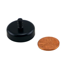 Load image into Gallery viewer, CACM098S01BPC Ceramic Round Base Magnet with Male Thread - Compared to Penny for Size Reference