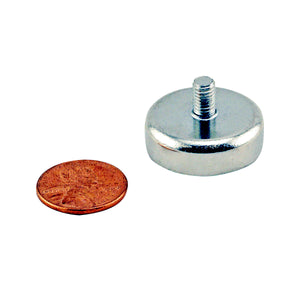 CACM098S01 Ceramic Round Base Magnet with Male Thread - Compared to Penny for Size Reference