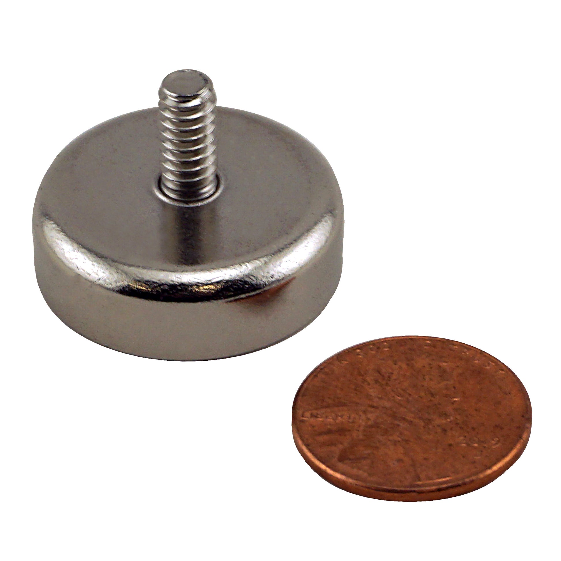 Load image into Gallery viewer, CACM098 Ceramic Round Base Magnet with Male Thread - Compared to Penny for Size Reference