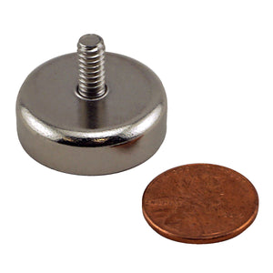 CACM098 Ceramic Round Base Magnet with Male Thread - Compared to Penny for Size Reference