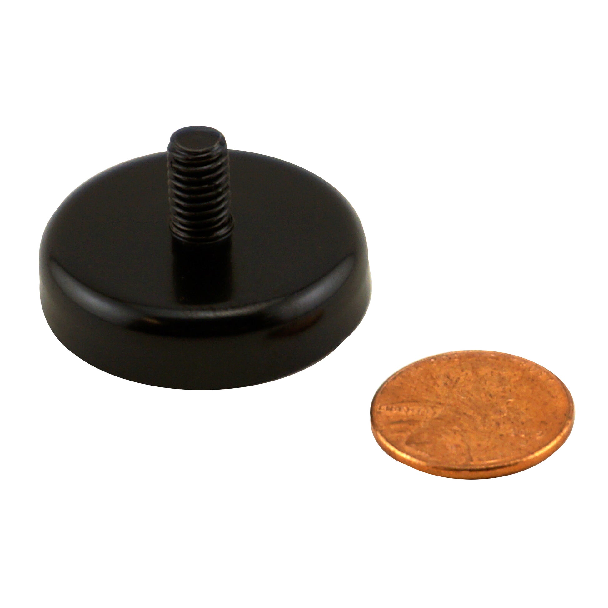 Load image into Gallery viewer, CACM126S01BPC Ceramic Round Base Magnet with Male Thread - Compared to Penny for Size Reference