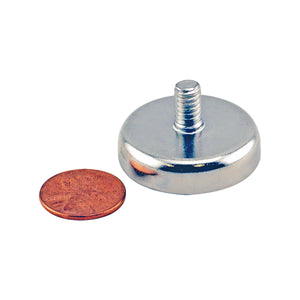 CACM126 Ceramic Round Base Magnet with Male Thread - Compared to Penny for Size Reference