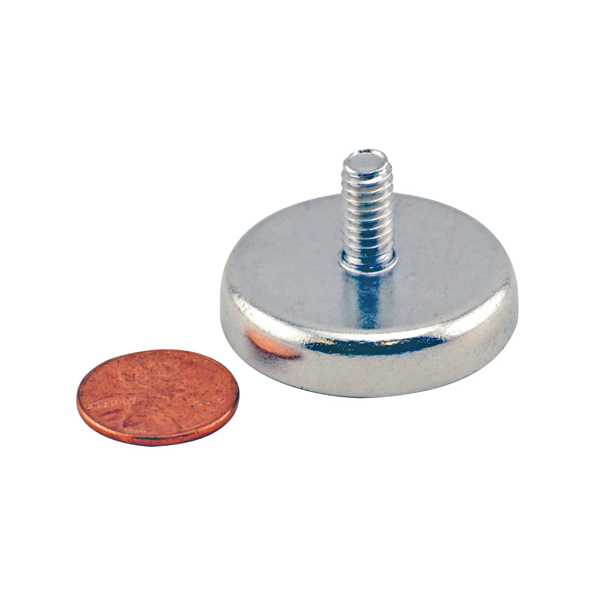 Load image into Gallery viewer, CACM141 Ceramic Round Base Magnet with Male Thread - Compared to Penny for Size Reference