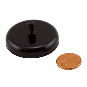 CACM165S01BPC Ceramic Round Base Magnet with Male Thread - Compared to Penny for Size Reference