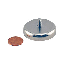 Load image into Gallery viewer, CACM165S01 Ceramic Round Base Magnet with Male Thread - Compared to Penny for Size Reference
