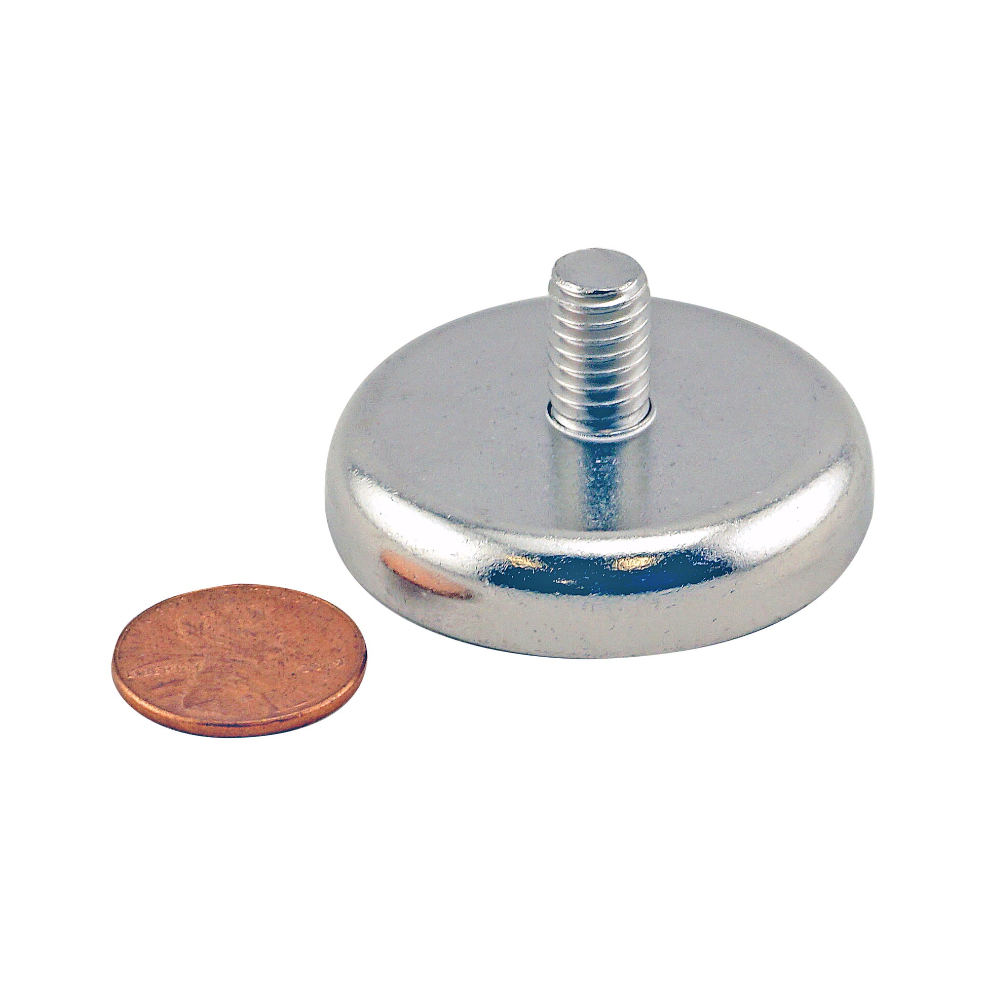 Load image into Gallery viewer, CACM165 Ceramic Round Base Magnet with Male Thread - Compared to Penny for Size Reference