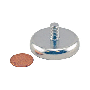 CACM165 Ceramic Round Base Magnet with Male Thread - Compared to Penny for Size Reference