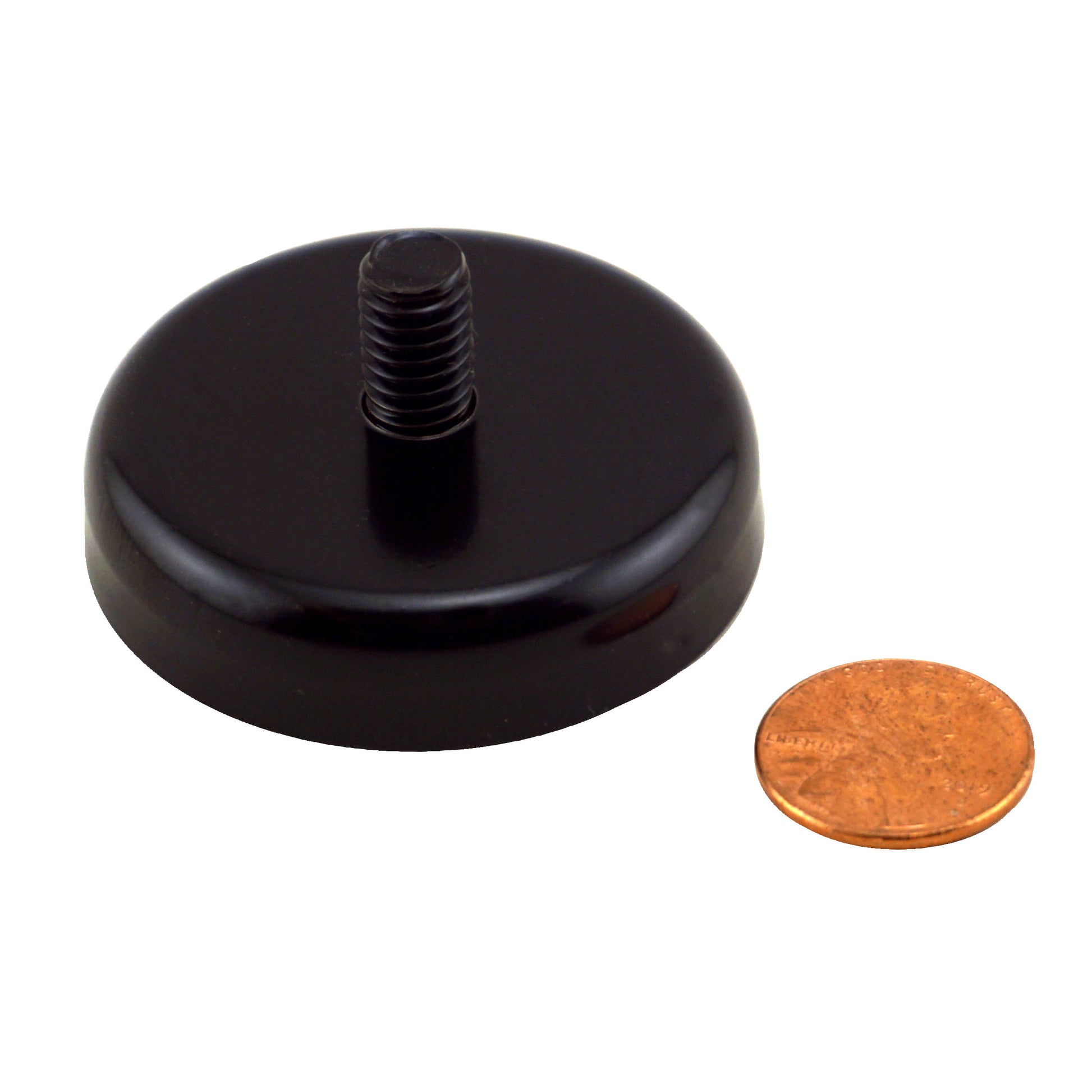 Load image into Gallery viewer, CACM189BPC Ceramic Round Base Magnet with Male Thread - Compared to Penny for Size Reference