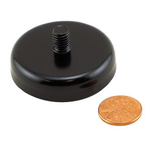CACM189S01BPC Ceramic Round Base Magnet with Male Thread - Compared to Penny for Size Reference