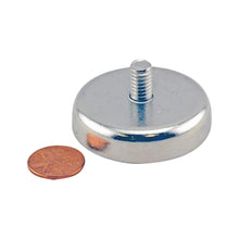 Load image into Gallery viewer, CACM189 Ceramic Round Base Magnet with Male Thread - Compared to Penny for Size Reference