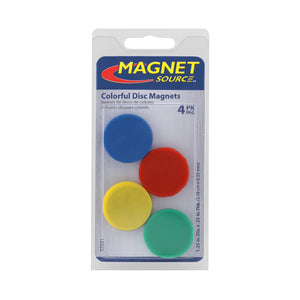 07591 Ceramic Rubber Coated Disc Magnets (4pk) - Front, Back, and Side View