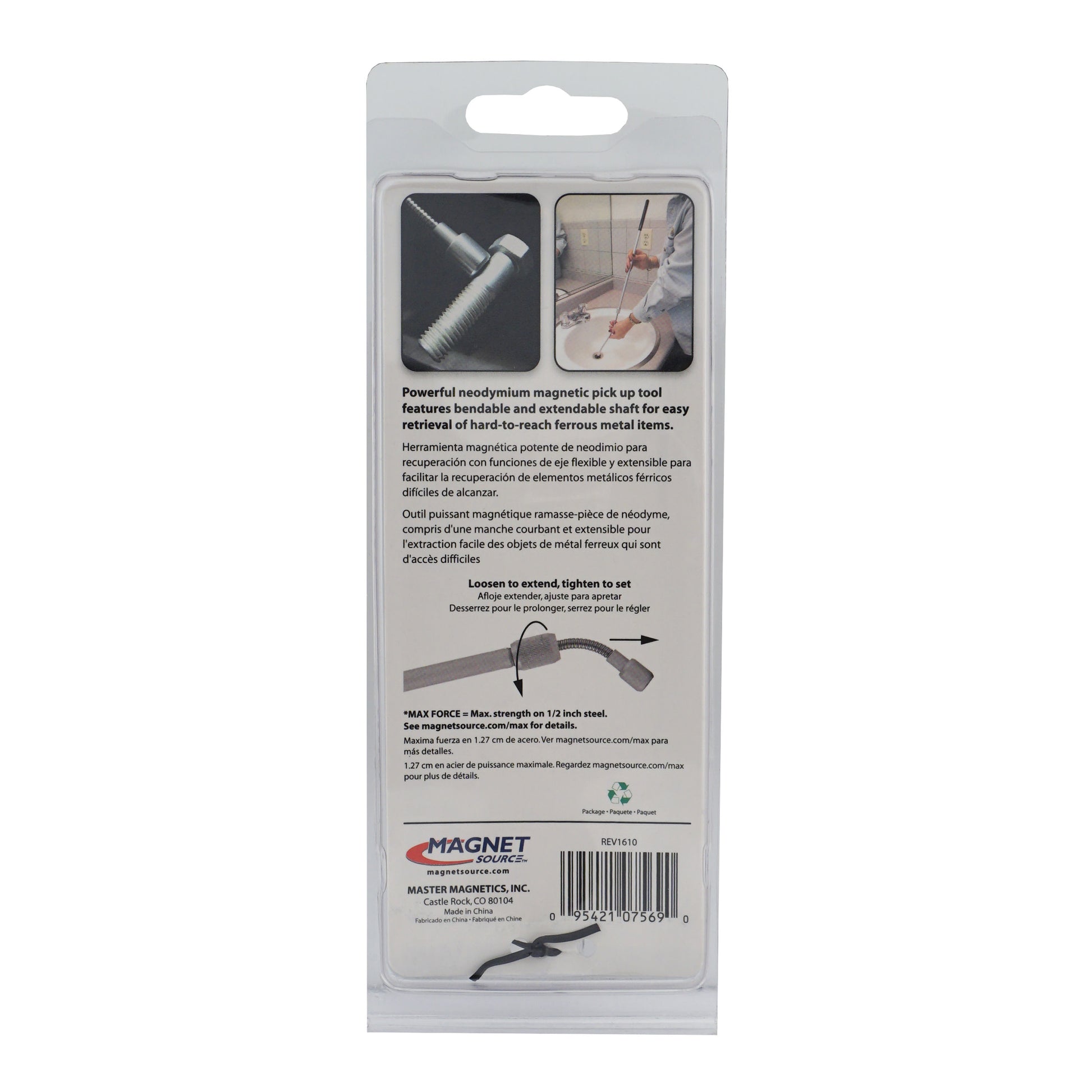 Load image into Gallery viewer, 07569 Extendable, Bendable Magnetic Pick-Up Tool with Locking Nut - Back of Packaging