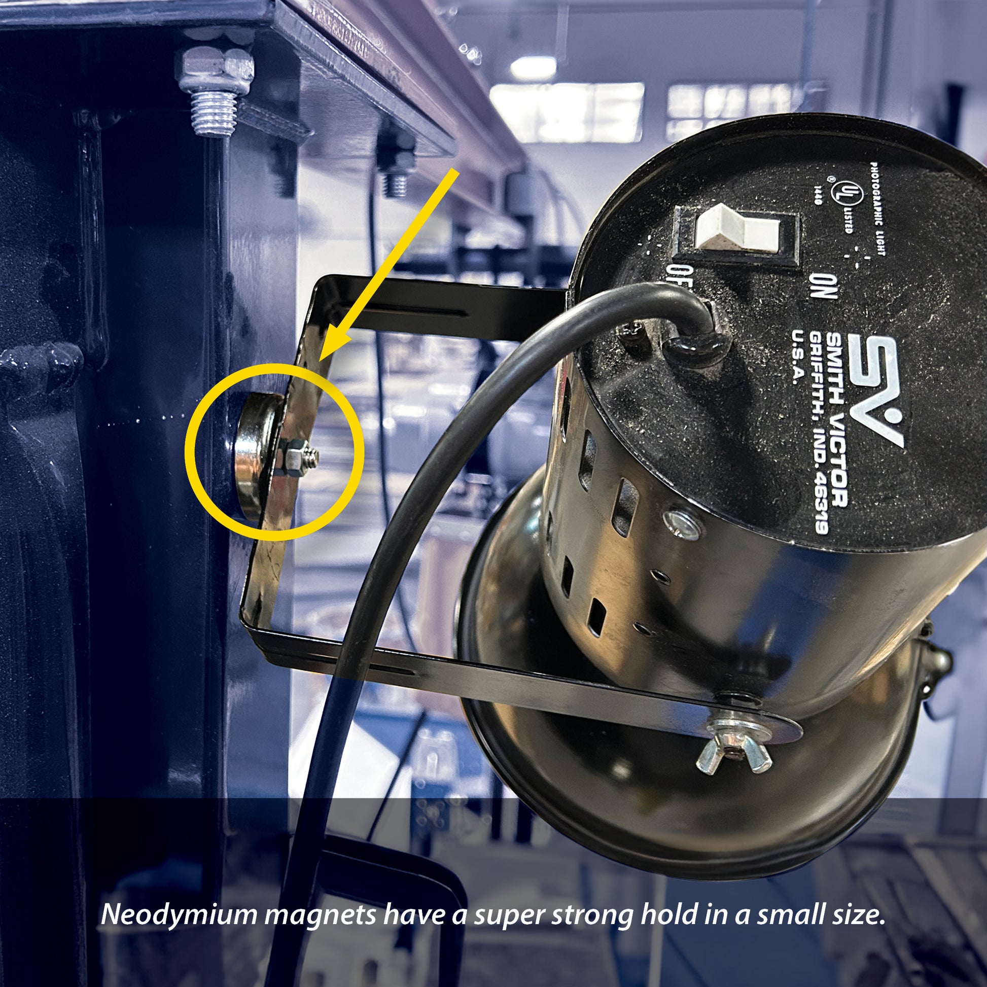 Load image into Gallery viewer, NACF189 Grade 42 Neodymium Round Base Magnet with Female Thread - In Use