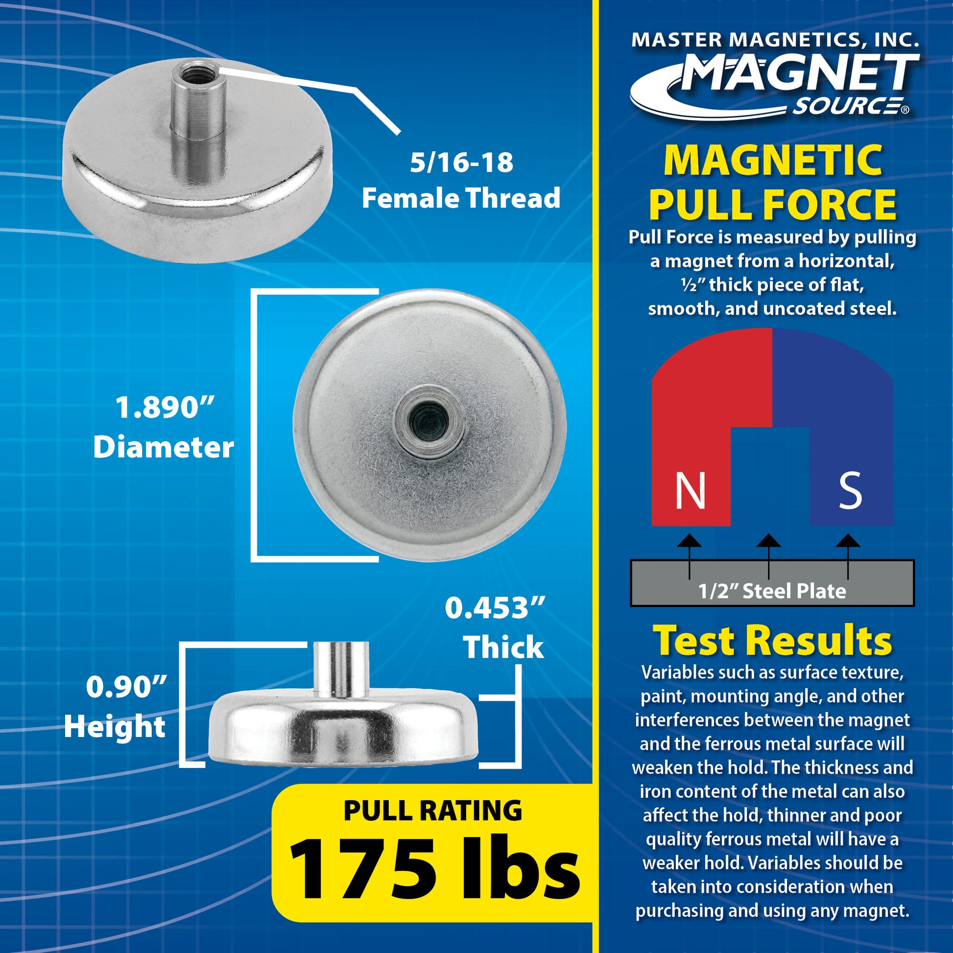 Load image into Gallery viewer, NACF189 Grade 42 Neodymium Round Base Magnet with Female Thread - Specifications
